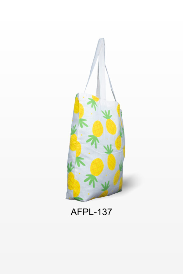 Shopping Bag | Natural Cotton | Seamless Print Design | Silk Screen Table Print | Pineapple Print | Fruit bag | Grocery Bag | Yellow Bag | Nature Bag | AFPL 137 - Image 2